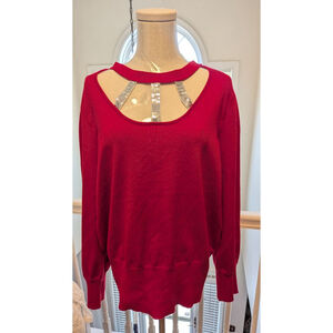 Alison Andrews Plus Red Sequin Cutout Sweater Long Sleeve Knit Top 2X NWT